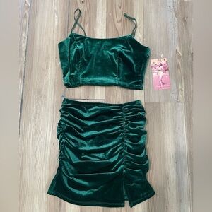 Emerald Sundae Green Velvet Skirt Set (NWT)